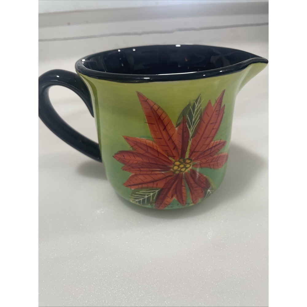 Naylor Designs Hand Painted‎ Holiday Poinsettia Floral Coffee Creamer Mug Artsy